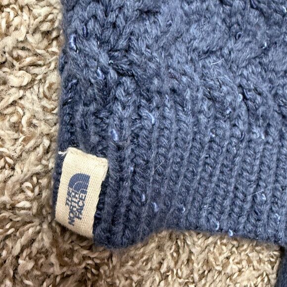 The North Face Blue Beanie with Pom Pom and Braided Ties - Picture 3 of 4